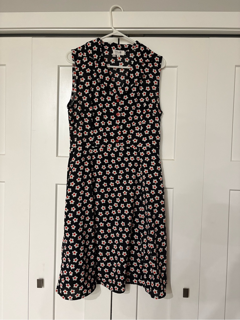 Tulip B Sleeveless Black Midi Dress with Red  & White Floral Print